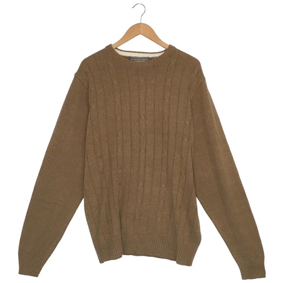 Oscar de la Renta Other - Oscar De La Renta Mens XL Cable Knit Sweater Pullover Cotton Long Sleeve Brown